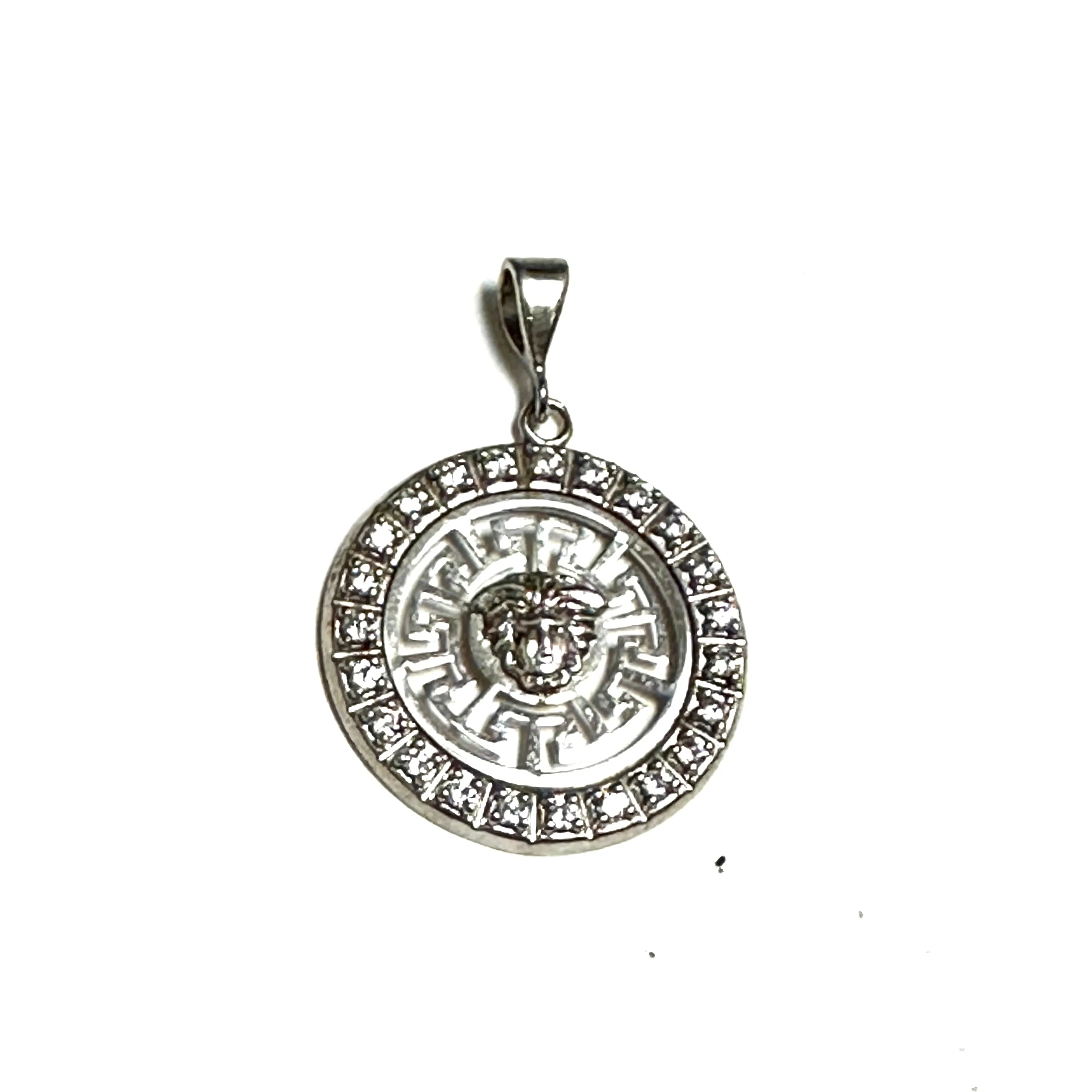 Sterling Silver Rhodium Plated Designer Style CZ Greek Key Pendant