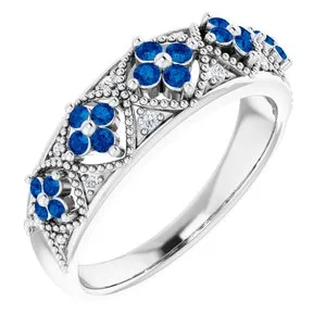 Sterling Silver Sapphire & .05 CTW Diamond Ring Size 7