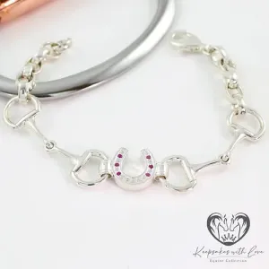 Sterling Silver Small Eggbutts with Red Gem Horseshoe Bracelet