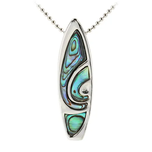 Sterling Silver Surf Abalone Surfboard Pendant (Chain Sold Separately)