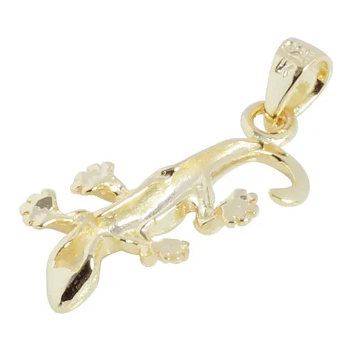 Sterling Silver Yellow Gold Plated Gecko Pendant (Chain Sold Separately)