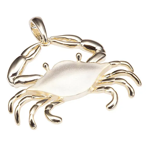 Sterling Silver Yellow Gold Plated Moving Crab Pendant Sandblast Finished(Chain Sold Separately)