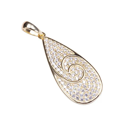 Sterling Silver Yellow Gold Plated Pave Cubic Zirconia Water Drop Shape Pendant(Chain Sold Separately)