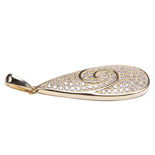 Sterling Silver Yellow Gold Plated Pave Cubic Zirconia Water Drop Shape Pendant(Chain Sold Separately)