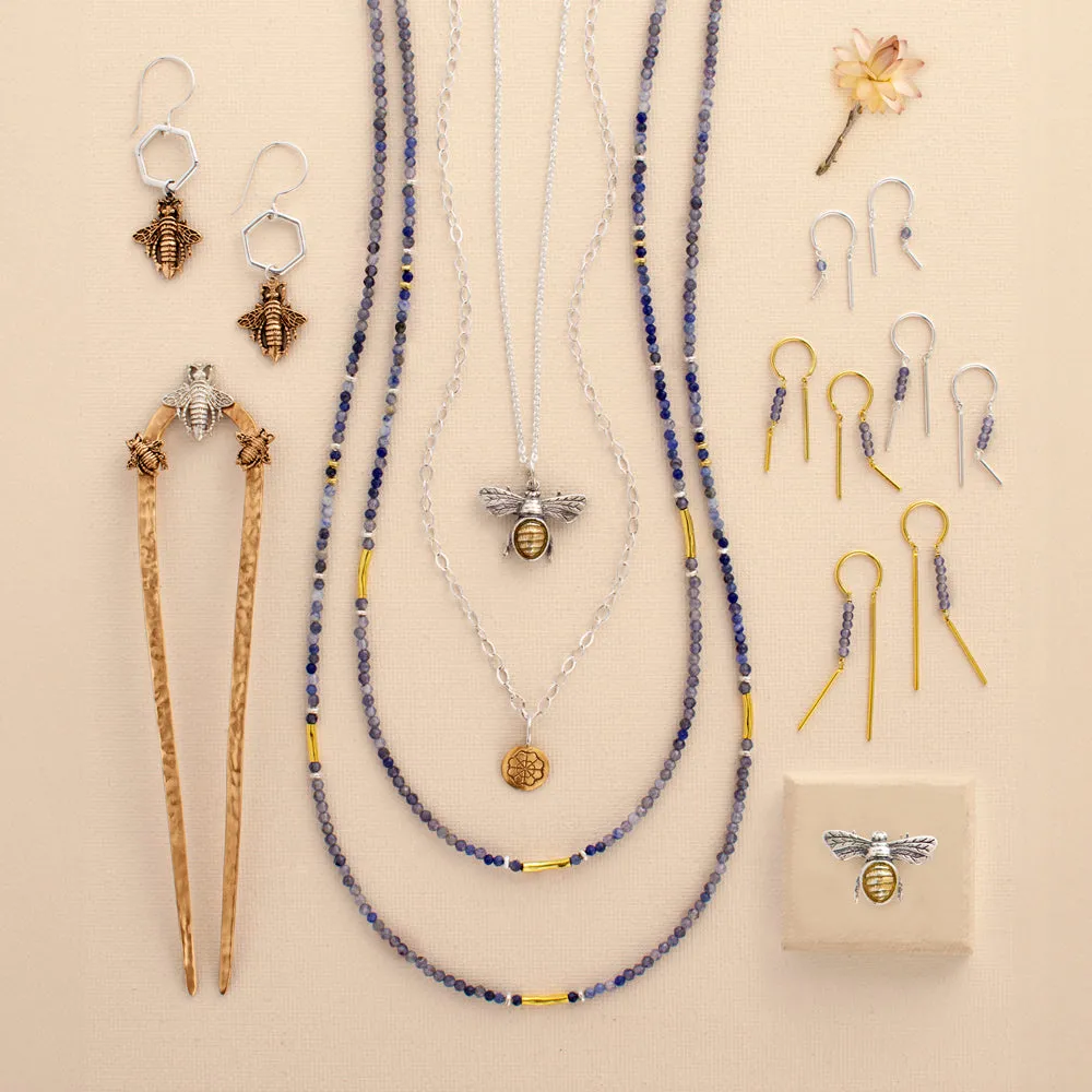Stony Tiny Dancer Threaders in Iolite & Gold - 3/4" L