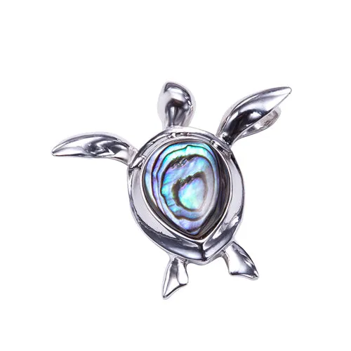 Swimming Turtle Pendant Sterling Silver Made Abalone Inlay(Chain Sold Separately)