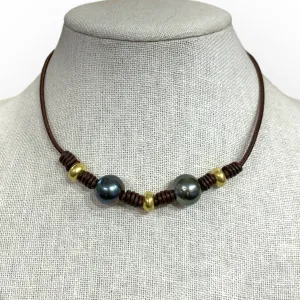 Tahitian Pearls, 18K Gold Roundels w/ Knots Choker | 16.5”