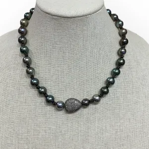 Tahitian Pearls w/ Silver Pave Diamond Pebble Choker | 20”