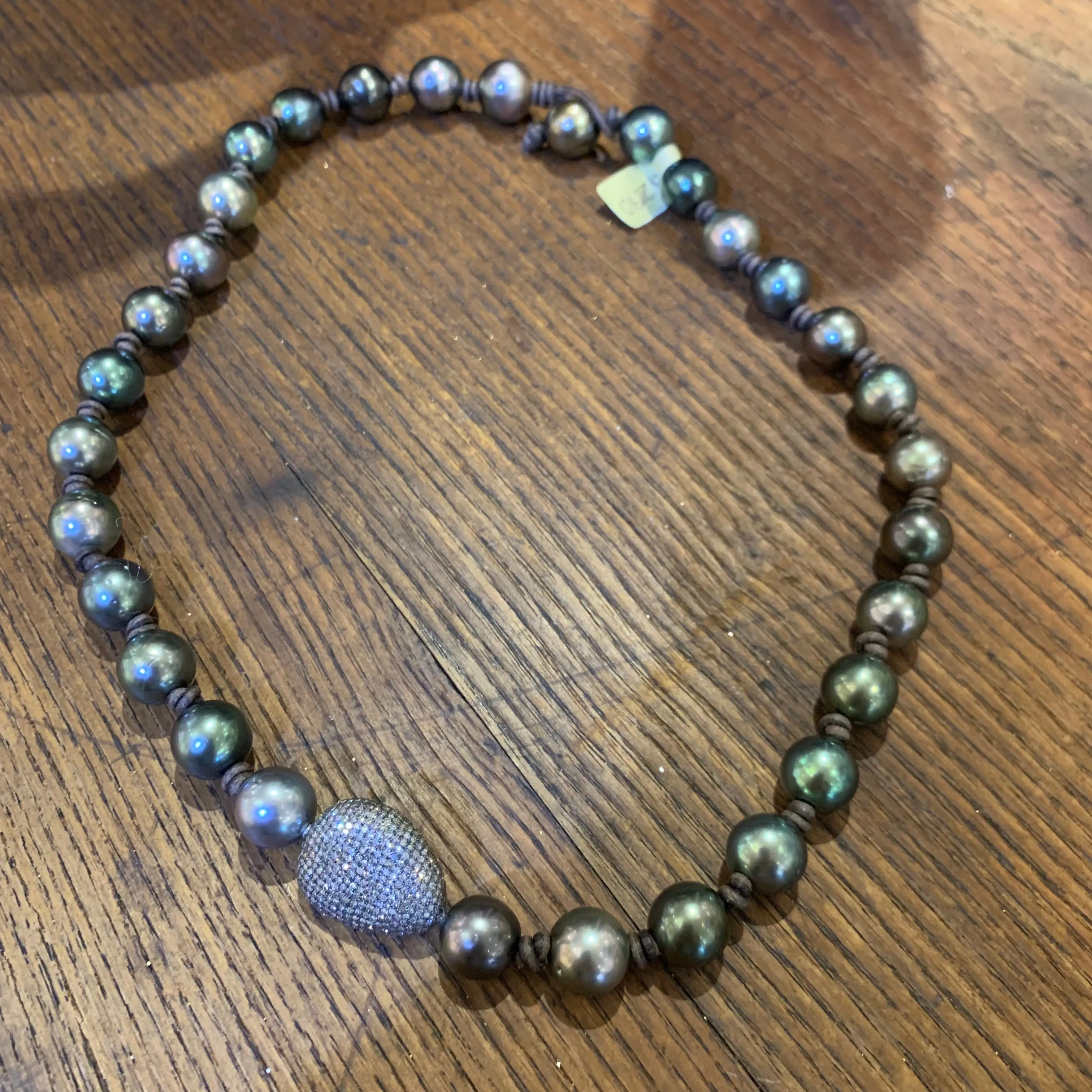 Tahitian Pearls w/ Silver Pave Diamond Pebble Choker | 20”
