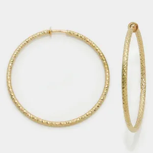 Textured Gold CLIP ON Hoop Earrings | 3 1/8" | 142489