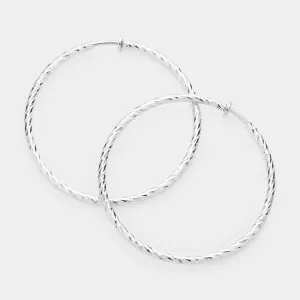 Textured Silver CLIP ON Hoop Earrings | 2.25" | 142474