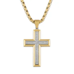 The Men's Corner Pendant 1/5 Cttw Diamond With Gold Ion Plated Stainless Steel