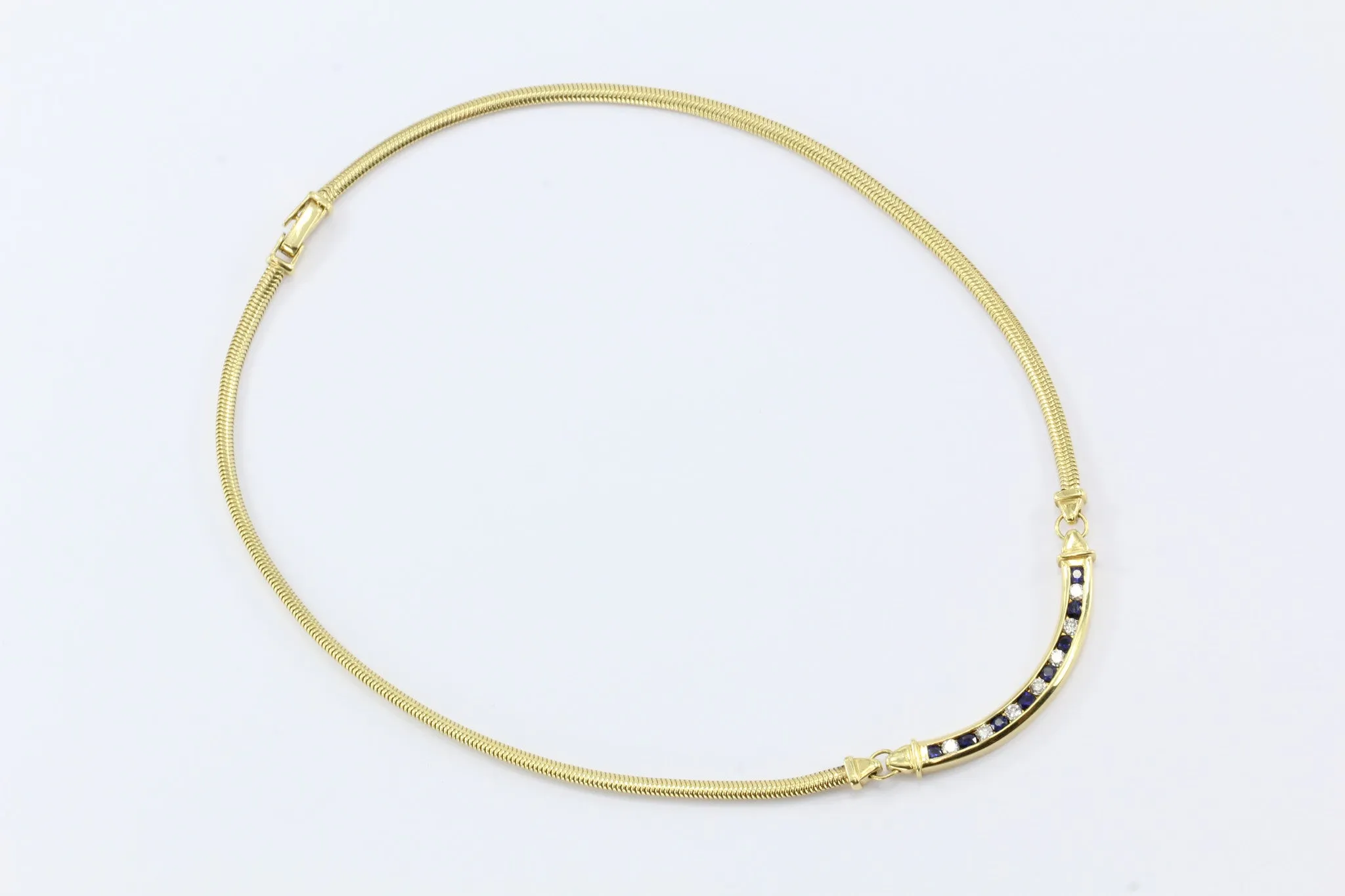 Tiffany & Co 18K Gold Diamond Sapphire Choker Necklace