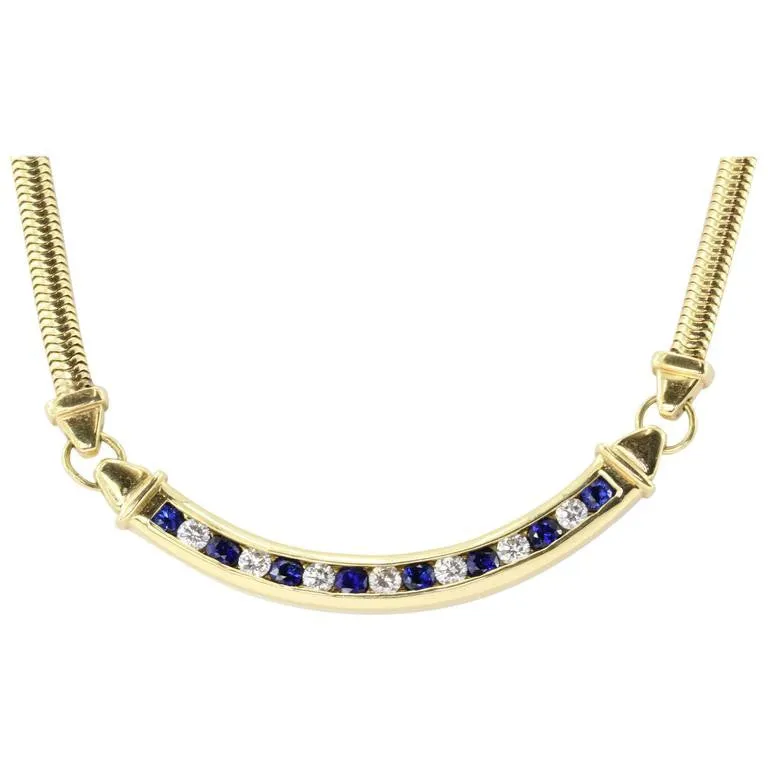 Tiffany & Co 18K Gold Diamond Sapphire Choker Necklace