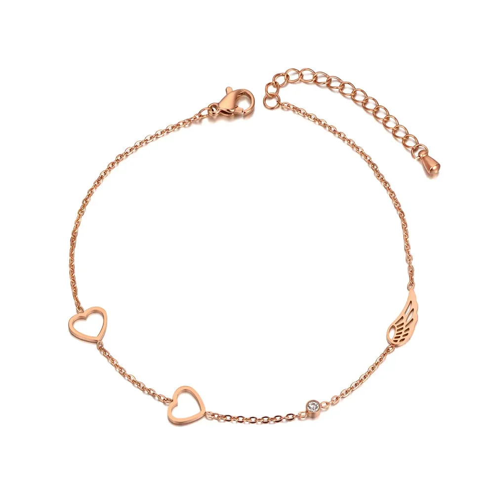 Titanium Stainless Steel Bohemia CZ Crystal Chain & Link Anklets For Women