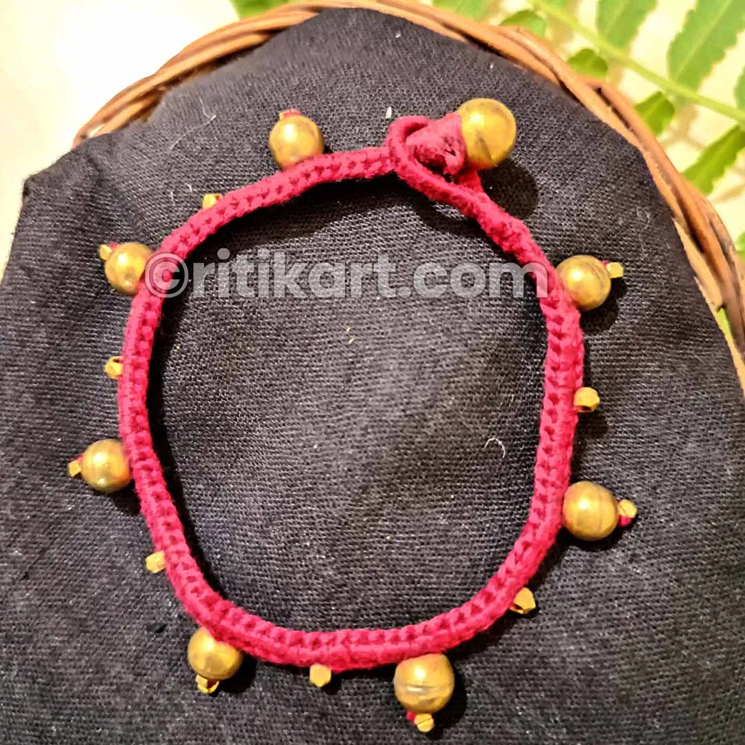 Tribal Dhokra Anklet with Large & Small Brass Beads