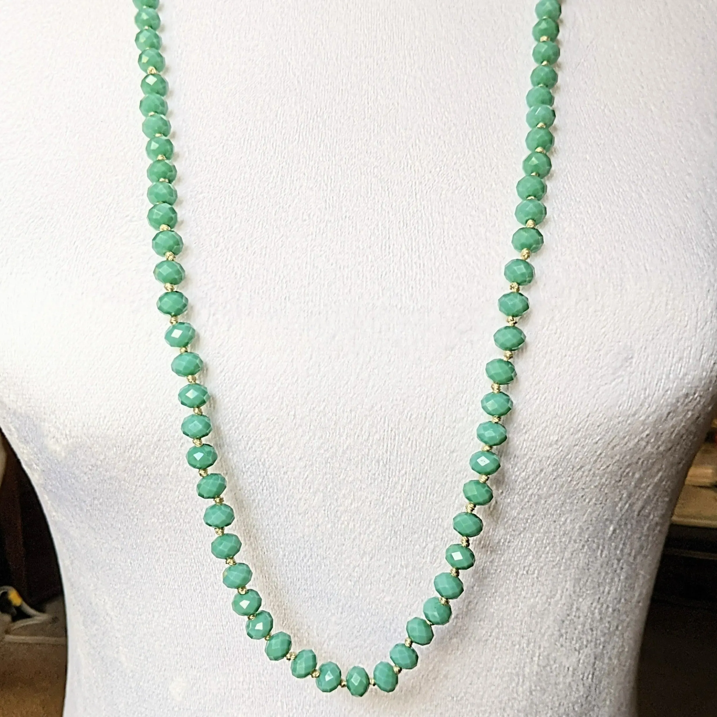 Turquoise Crystal Knotted Necklace -36 inch