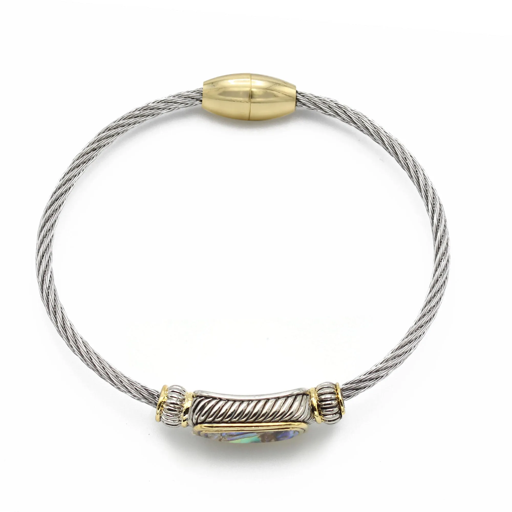 TWO TONE ABALONE CLASSIC CABLE BRACELET12506BR-AB  FD7