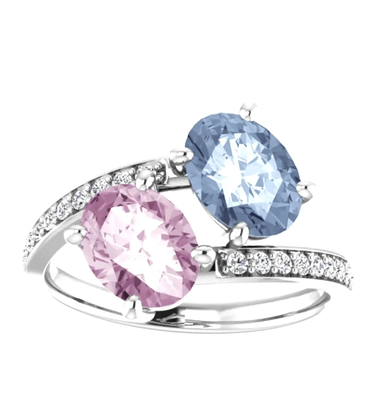 Unheated Fancy Sapphire Ring 2.76 Carat Mismatched Oval Bypass "Toi et Moi" Ring