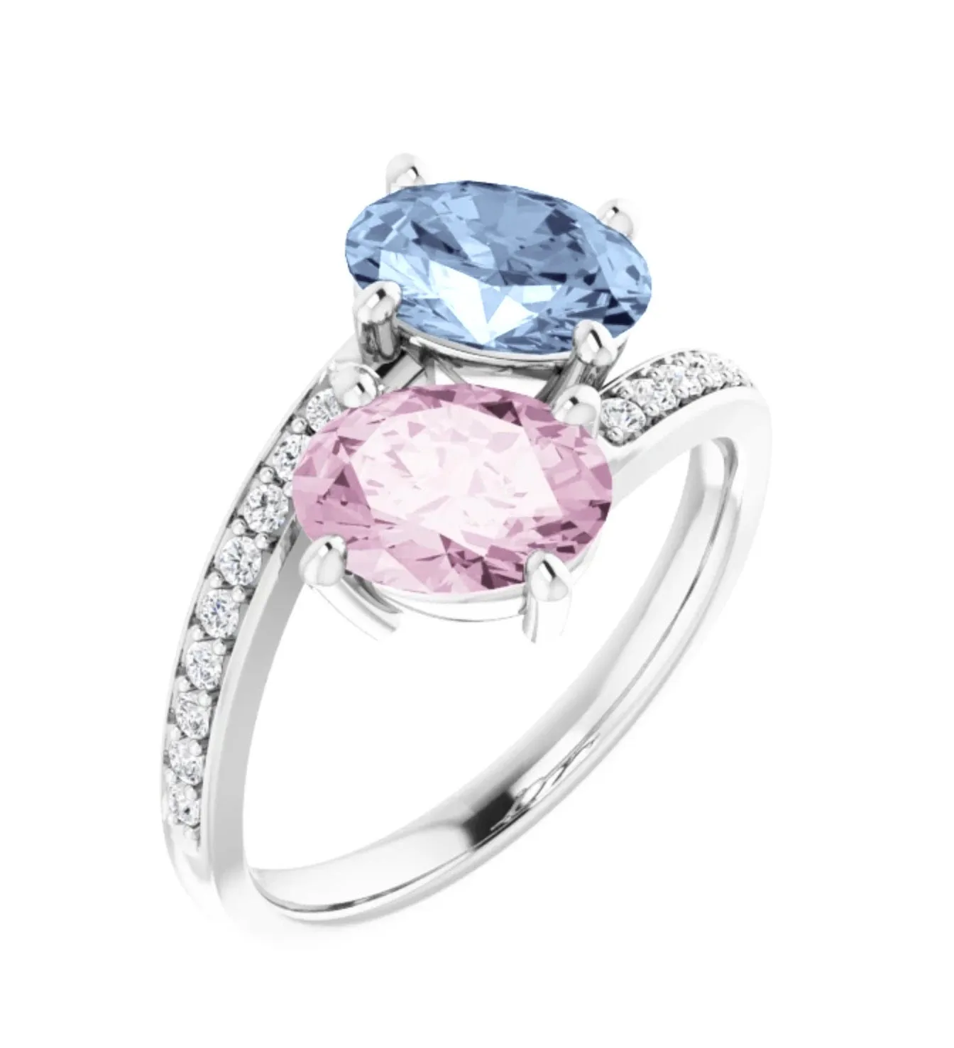 Unheated Fancy Sapphire Ring 2.76 Carat Mismatched Oval Bypass "Toi et Moi" Ring