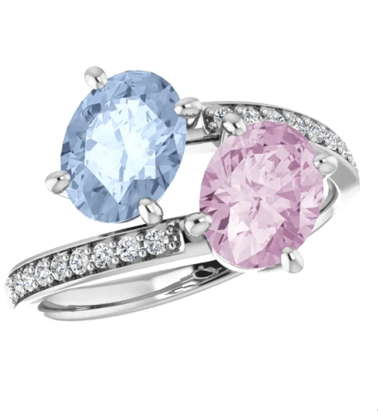 Unheated Fancy Sapphire Ring 2.76 Carat Mismatched Oval Bypass "Toi et Moi" Ring