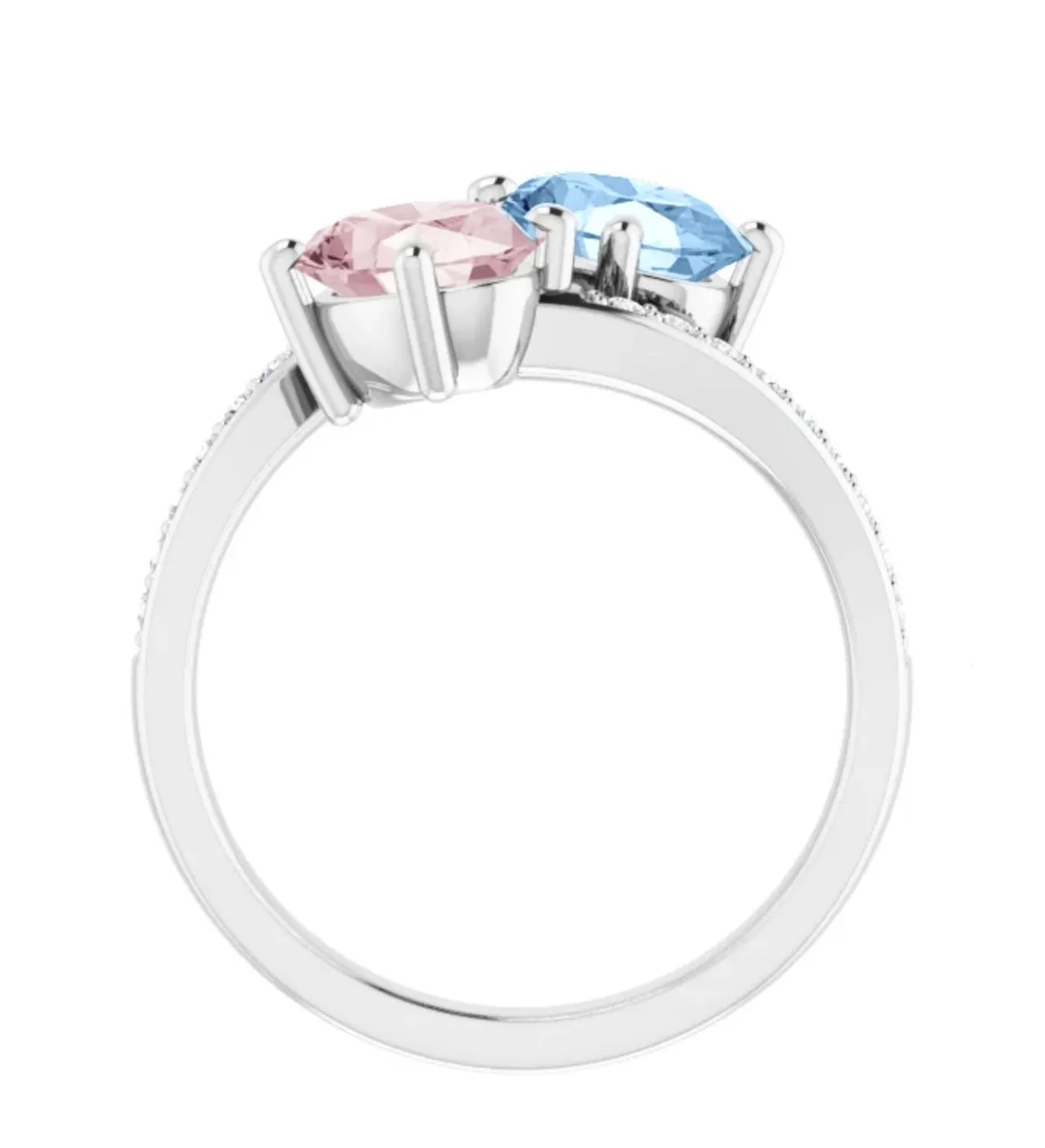 Unheated Fancy Sapphire Ring 2.76 Carat Mismatched Oval Bypass "Toi et Moi" Ring