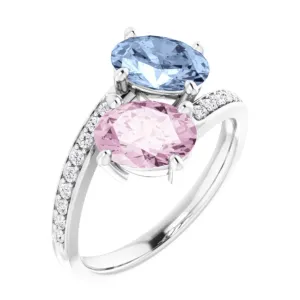 Unheated Fancy Sapphire Ring 2.76 Carat Mismatched Oval Bypass "Toi et Moi" Ring