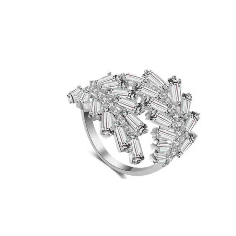 Unique Sapphire Leaf Wedding Ring for Women Silver Jewelry
