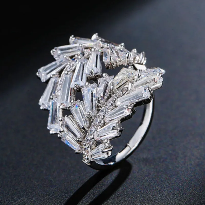 Unique Sapphire Leaf Wedding Ring for Women Silver Jewelry