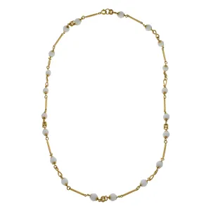 Vintage 1970's Mother of Pearl Bead 32" Necklace with 18KT Yellow Gold Tubes and Ropes