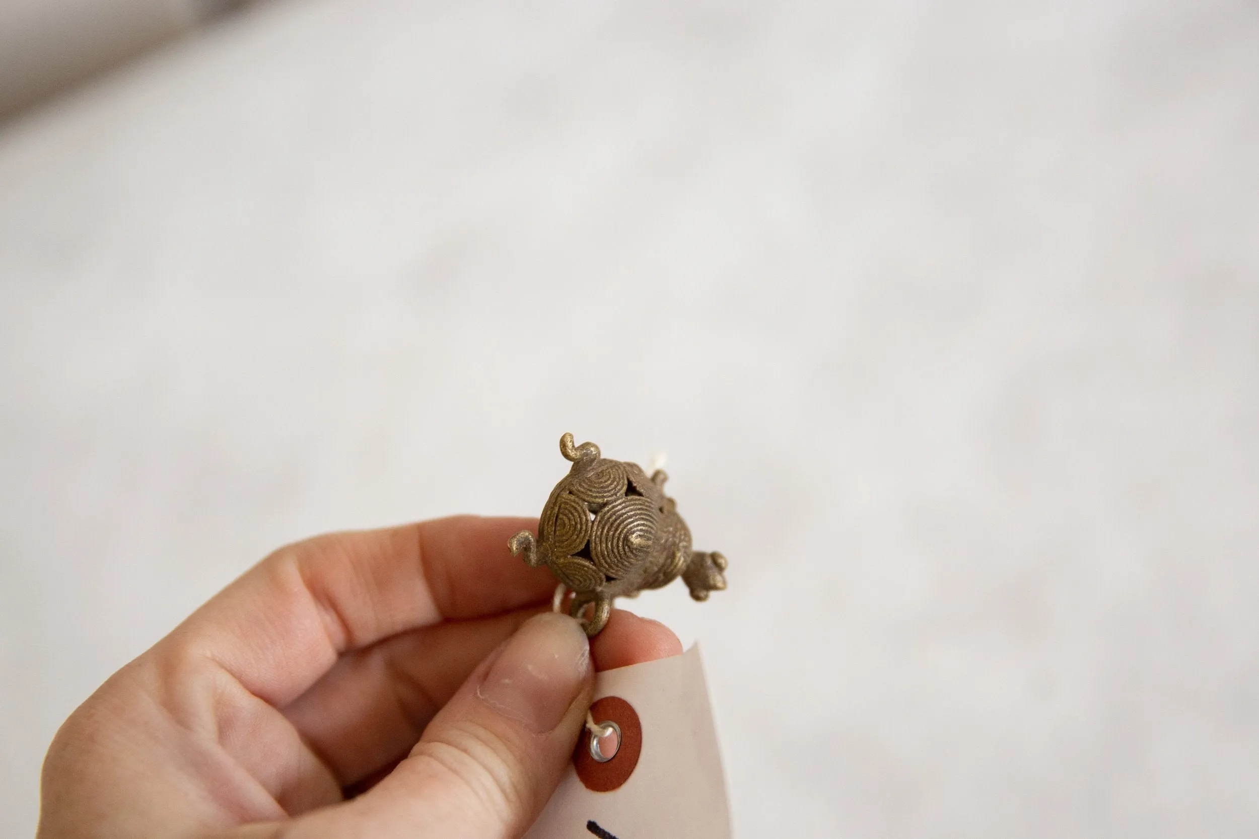 Vintage African Bronze Circular Wire Design Turtle Pendant