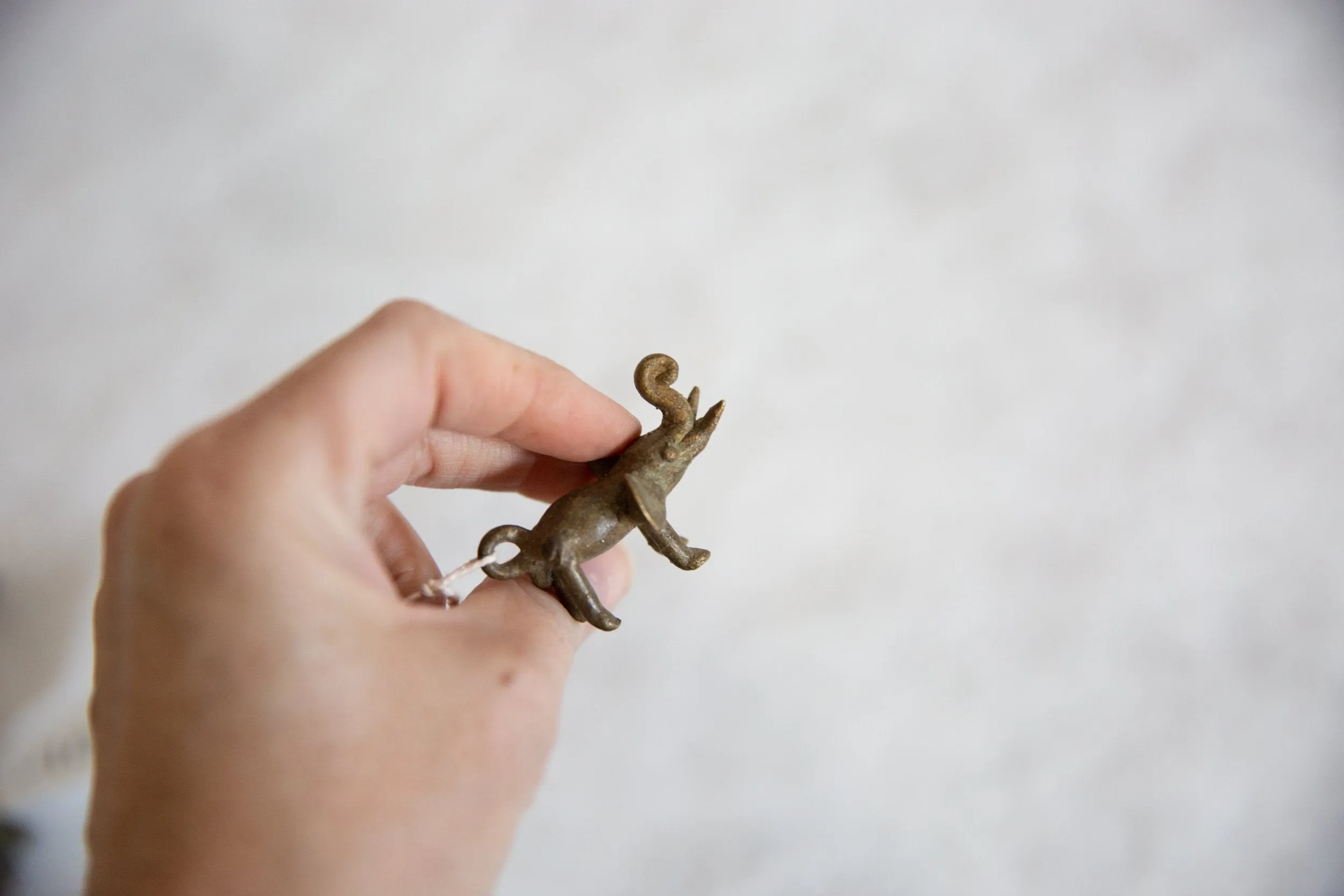 Vintage African Bronze Elephant Upward Curled Trunk Pendant