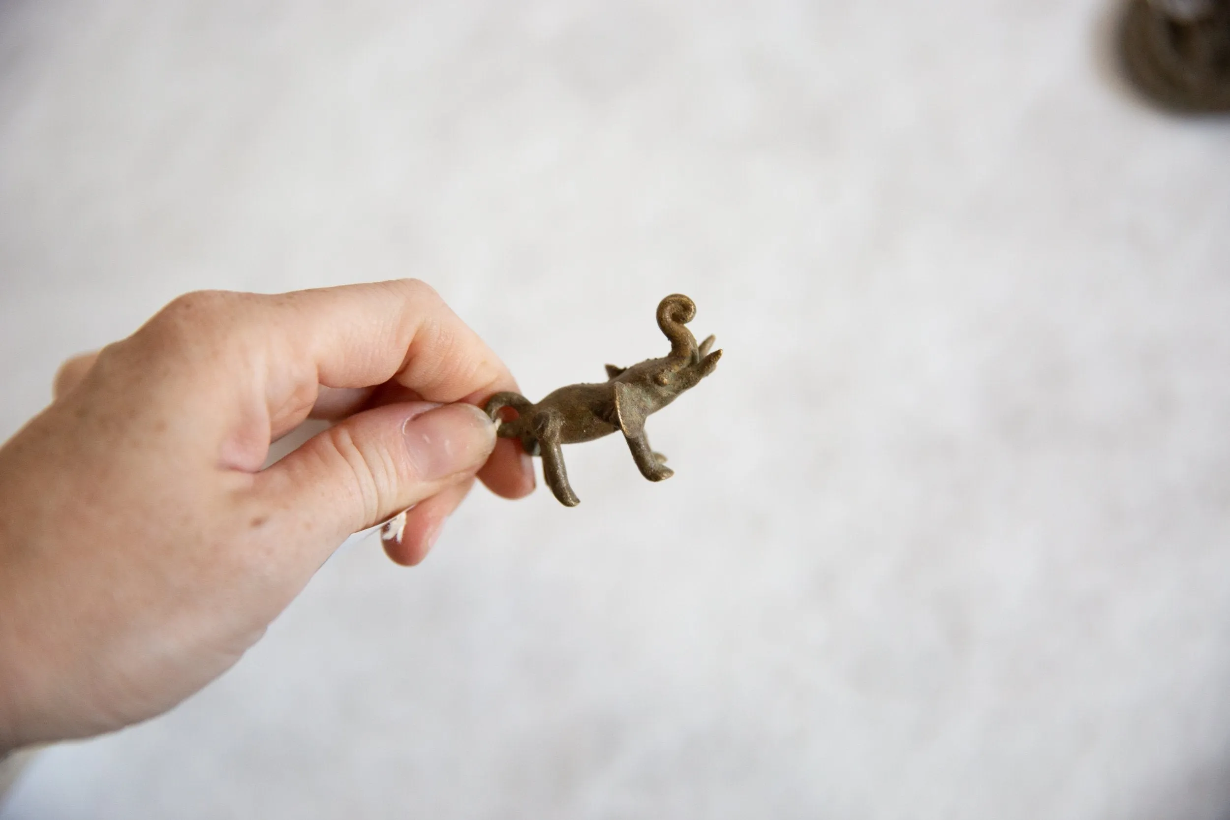 Vintage African Bronze Elephant Upward Curled Trunk Pendant