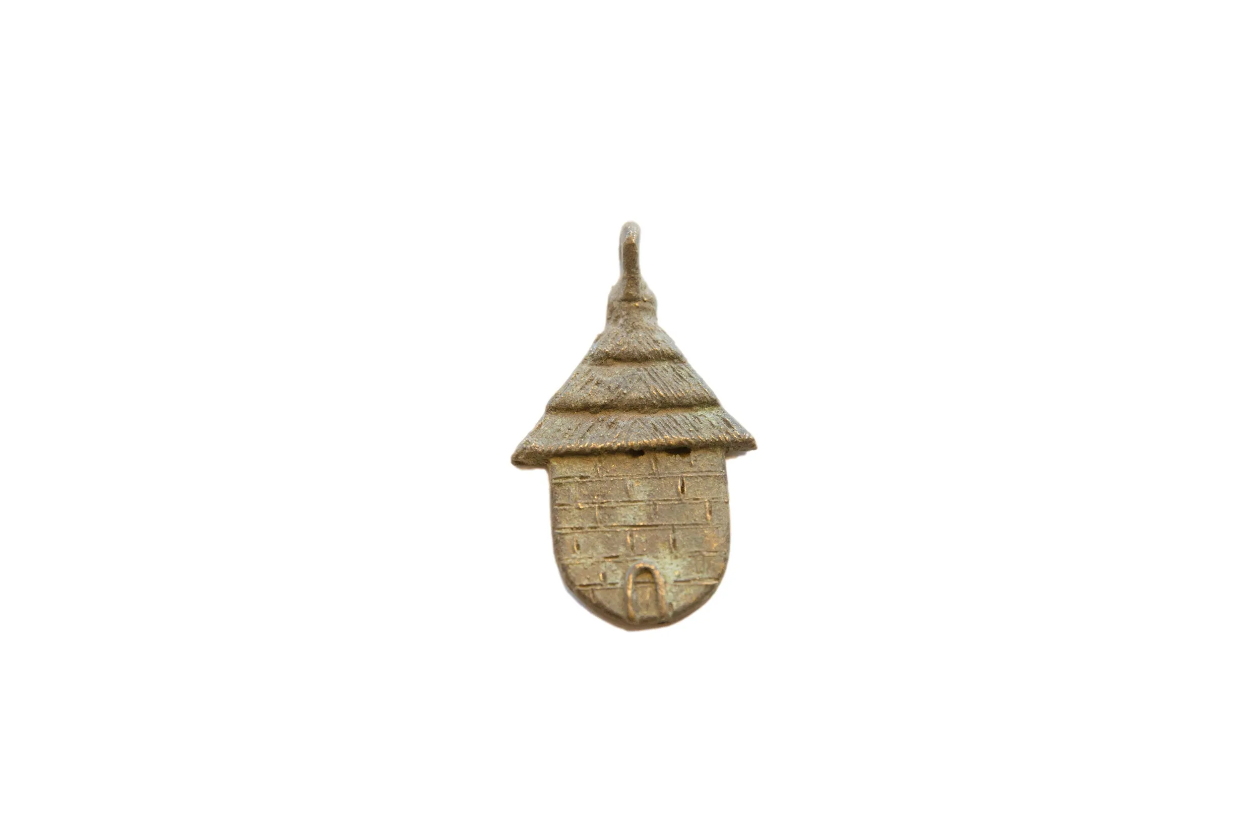 Vintage African Bronze Hut Brick Design with Door Pendant