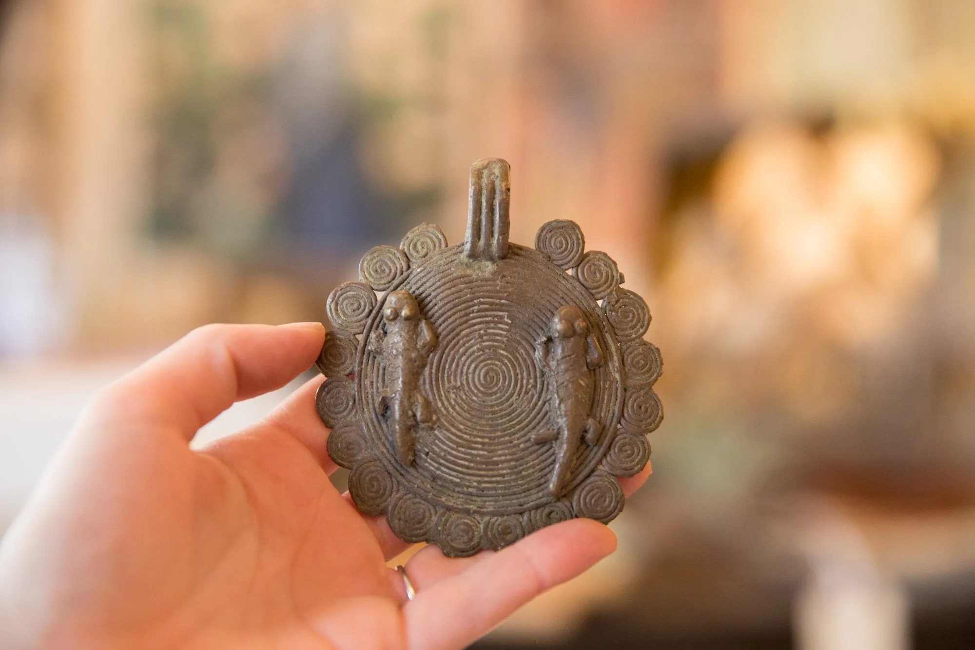 Vintage African Large Bronze Gecko Medallion