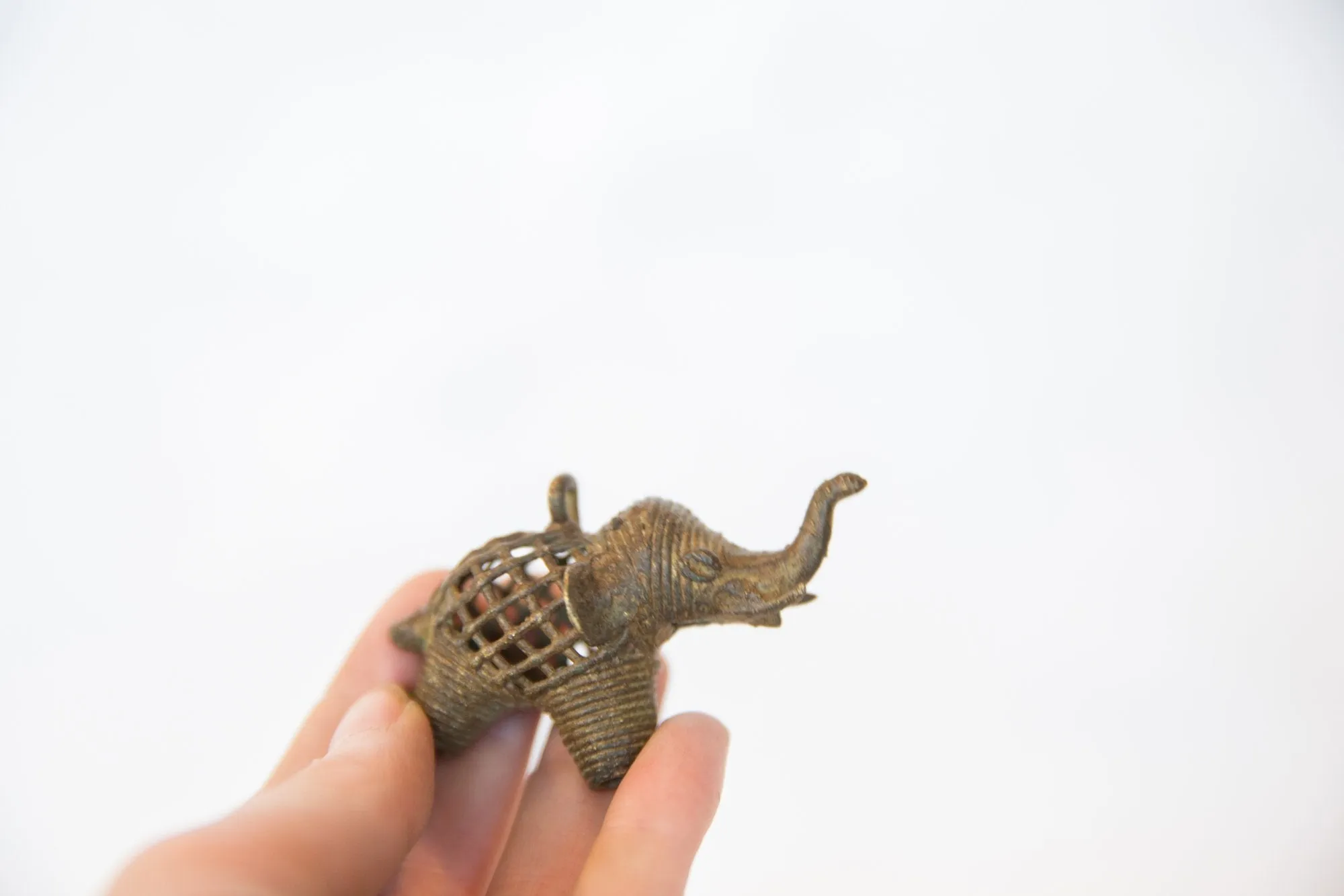 Vintage African Large Bronze Mesh Design Elephant Pendant