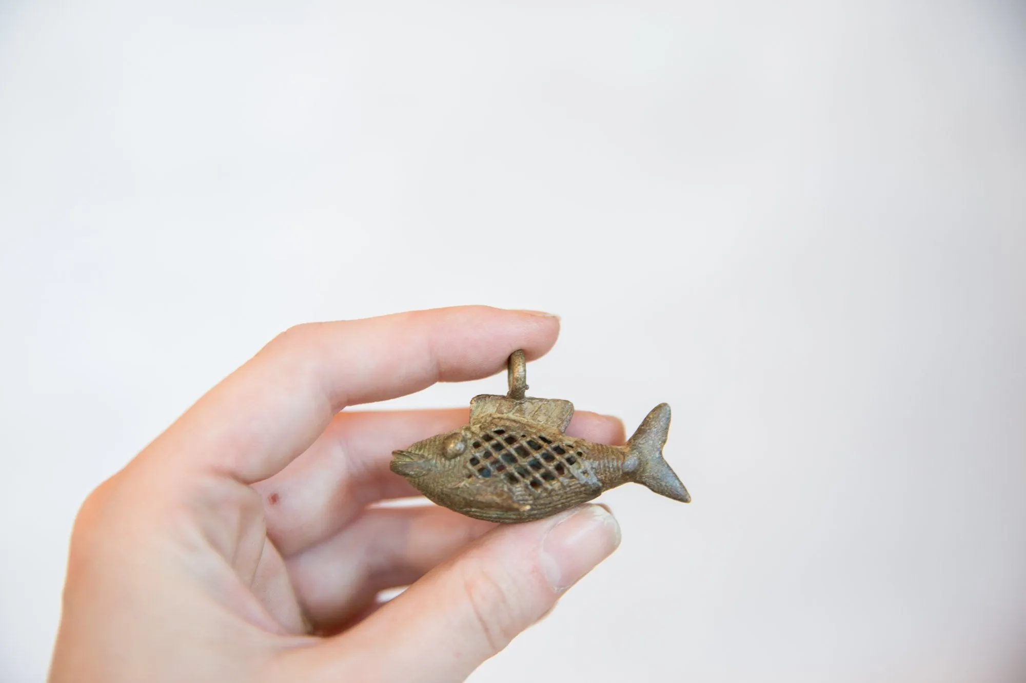 Vintage African Large Bronze Mesh Design Fish Pendant