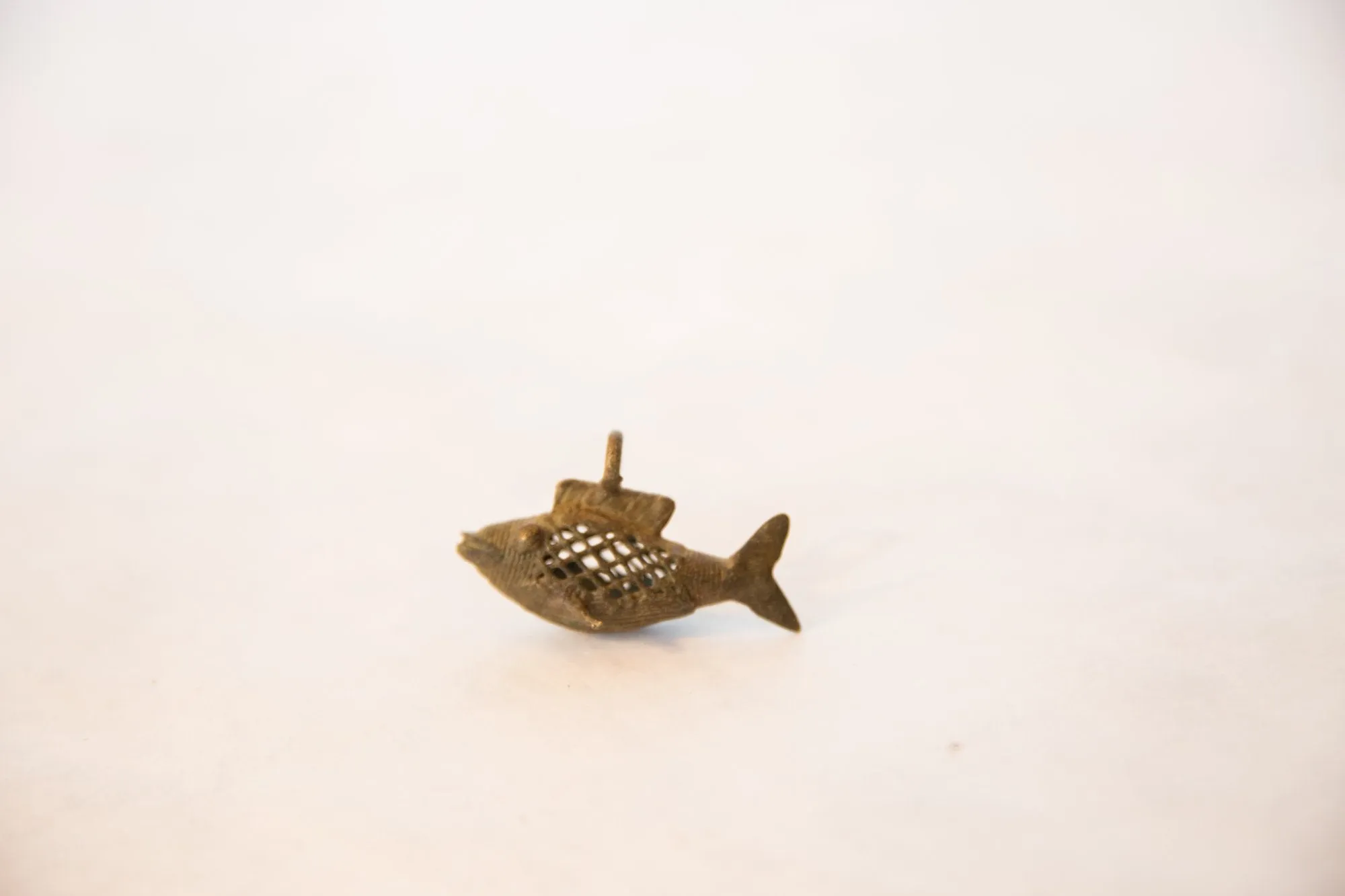 Vintage African Large Bronze Mesh Design Fish Pendant