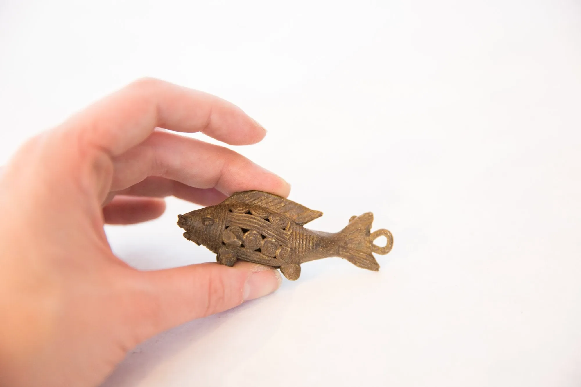 Vintage African Large Bronze Wire Design Fish Pendant