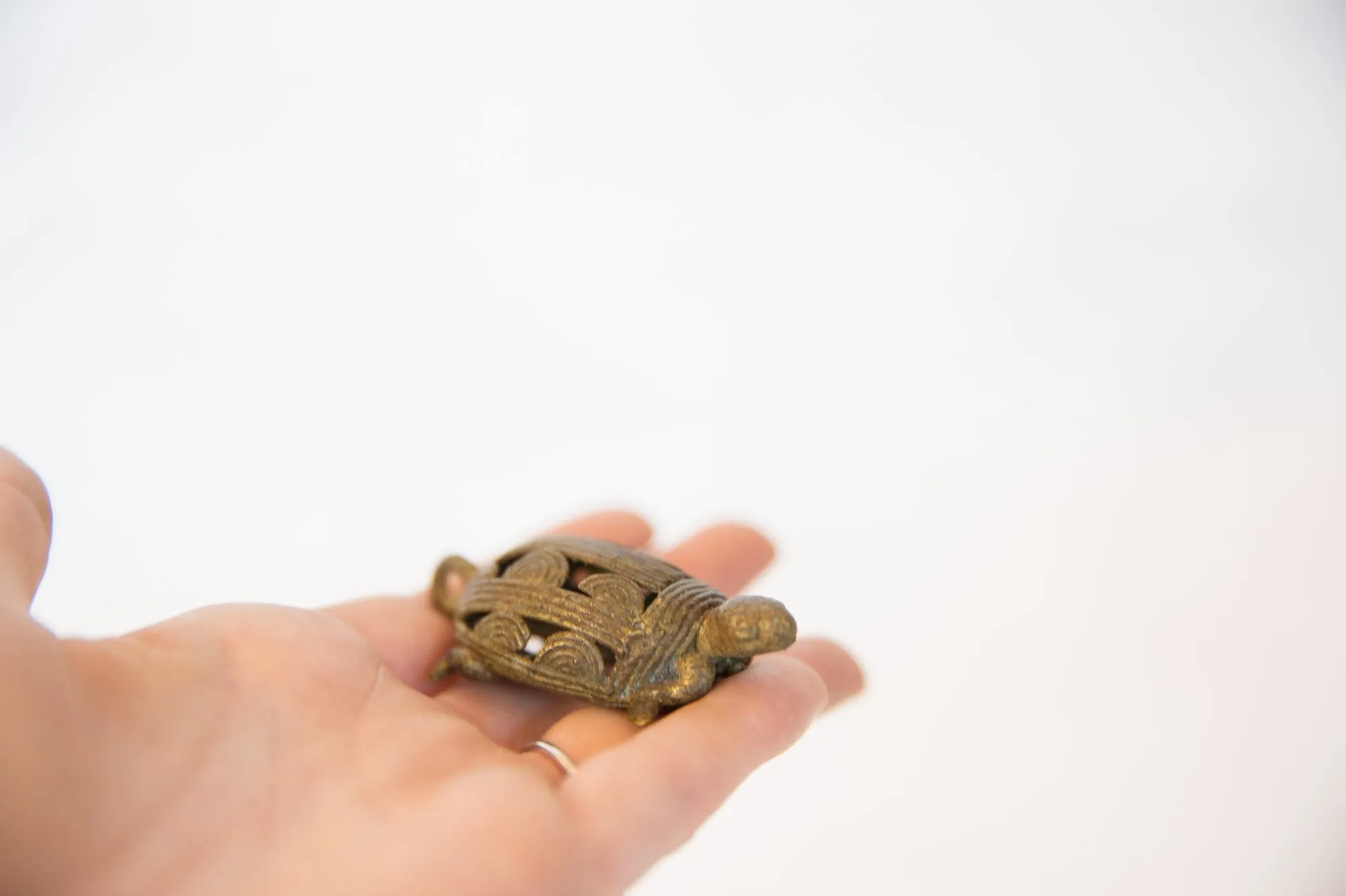 Vintage African Large Bronze Wire Design Turtle Pendant
