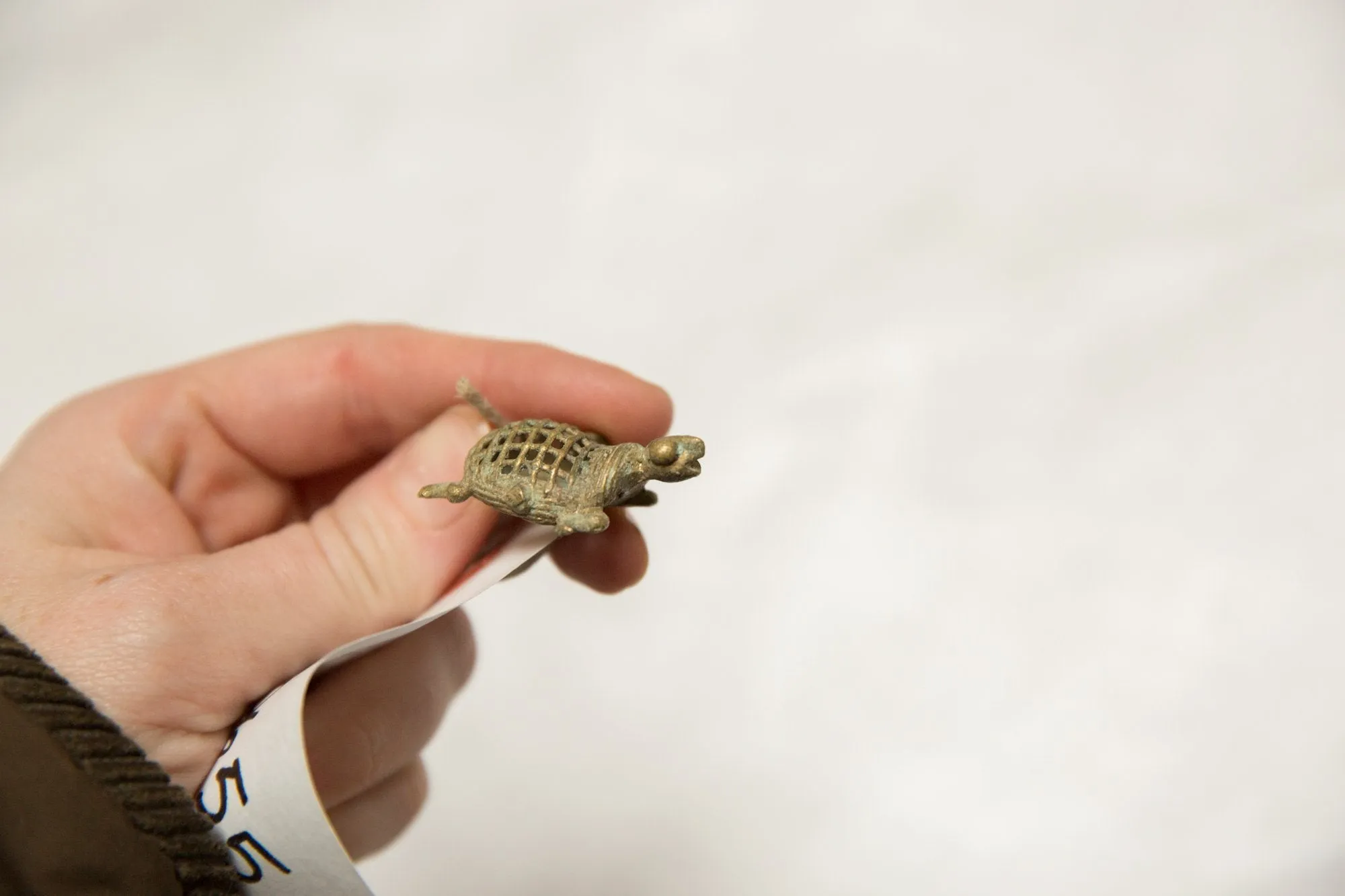 Vintage African Left Facing Oxidized Bronze Mesh Design Turtle Pendant