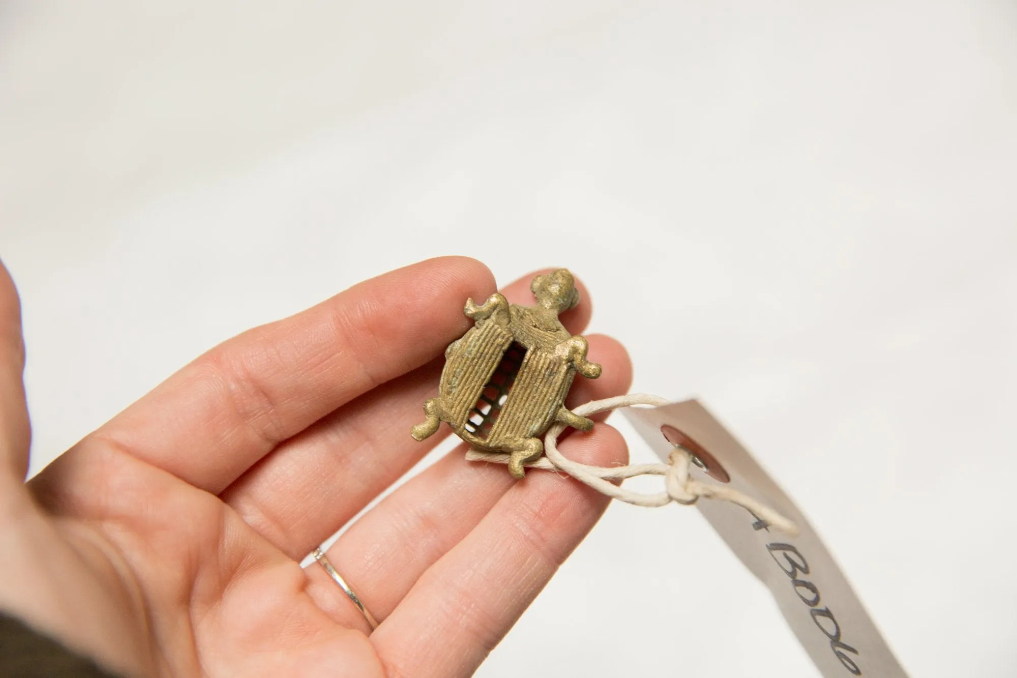 Vintage African Left Facing Oxidized Bronze Mesh Design Turtle Pendant