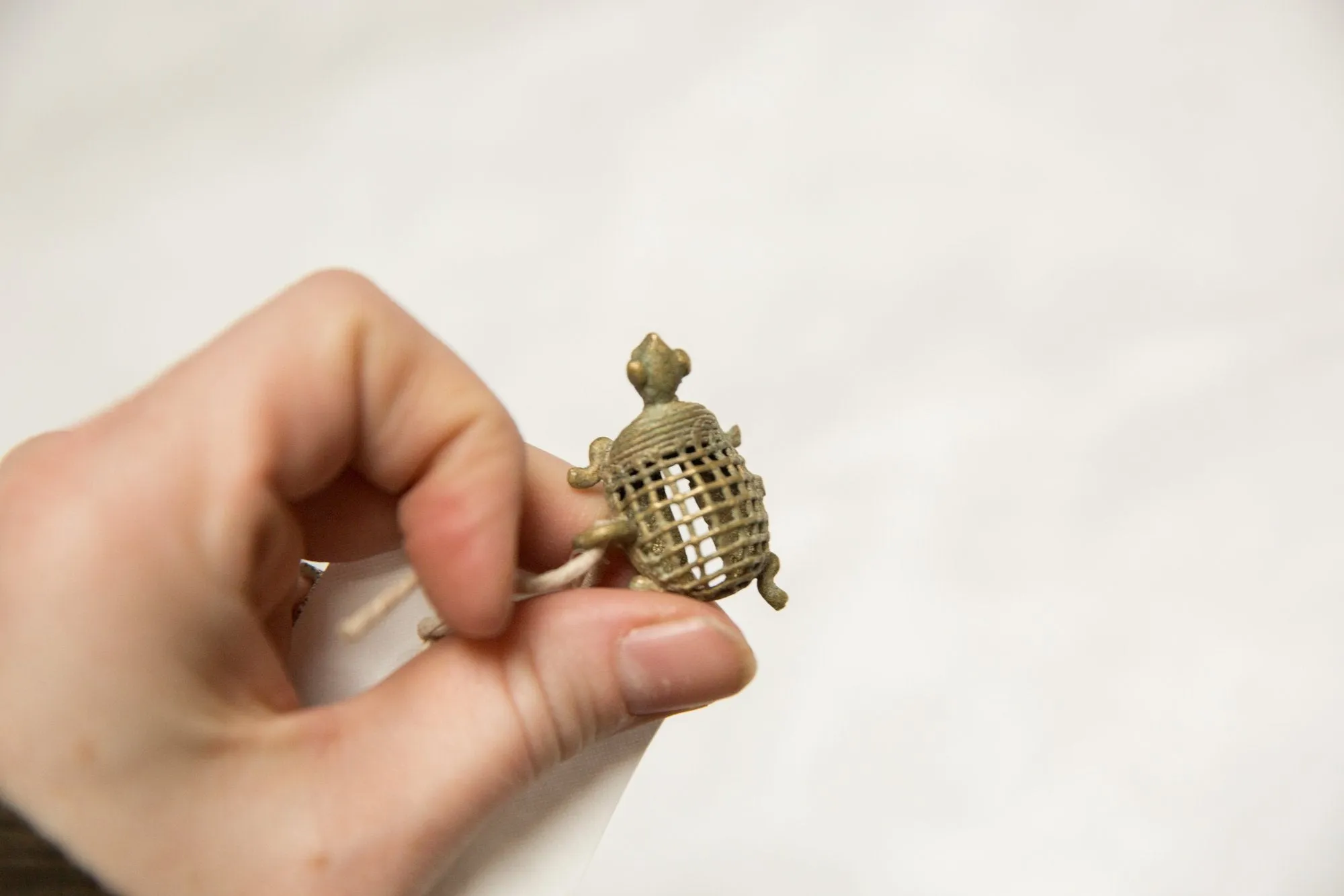 Vintage African Left Facing Oxidized Bronze Mesh Design Turtle Pendant