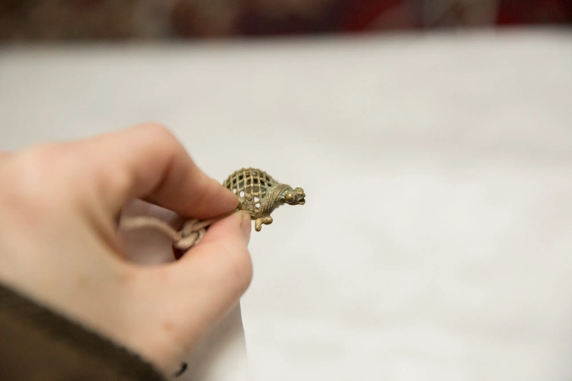 Vintage African Oxidized Bronze Criss-Cross Design Turtle Pendant