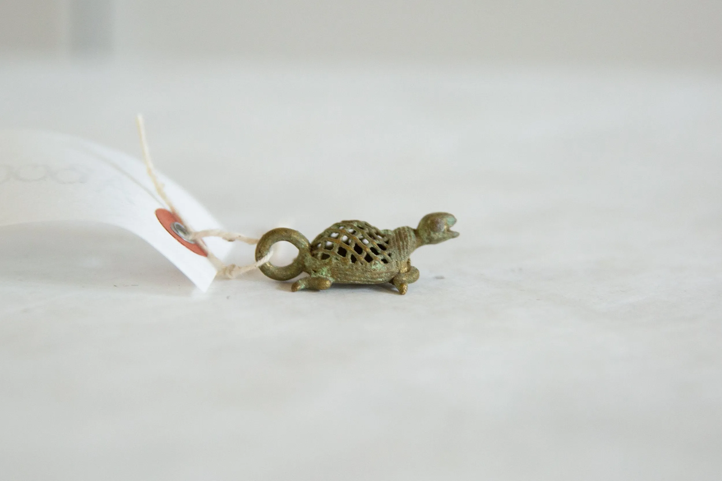 Vintage African Oxidized Bronze Criss-Cross Mesh Design Turtle Pendant