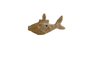 Vintage African Oxidized Bronze Wire Design Fish Pendant