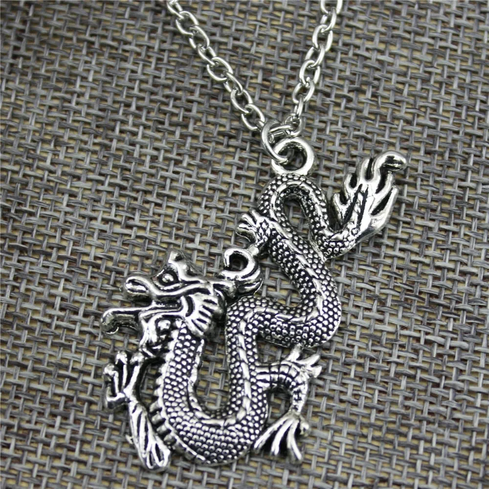 Vintage Black Dragon Pendant Necklace Link Chain Women's Fashion Jewelry