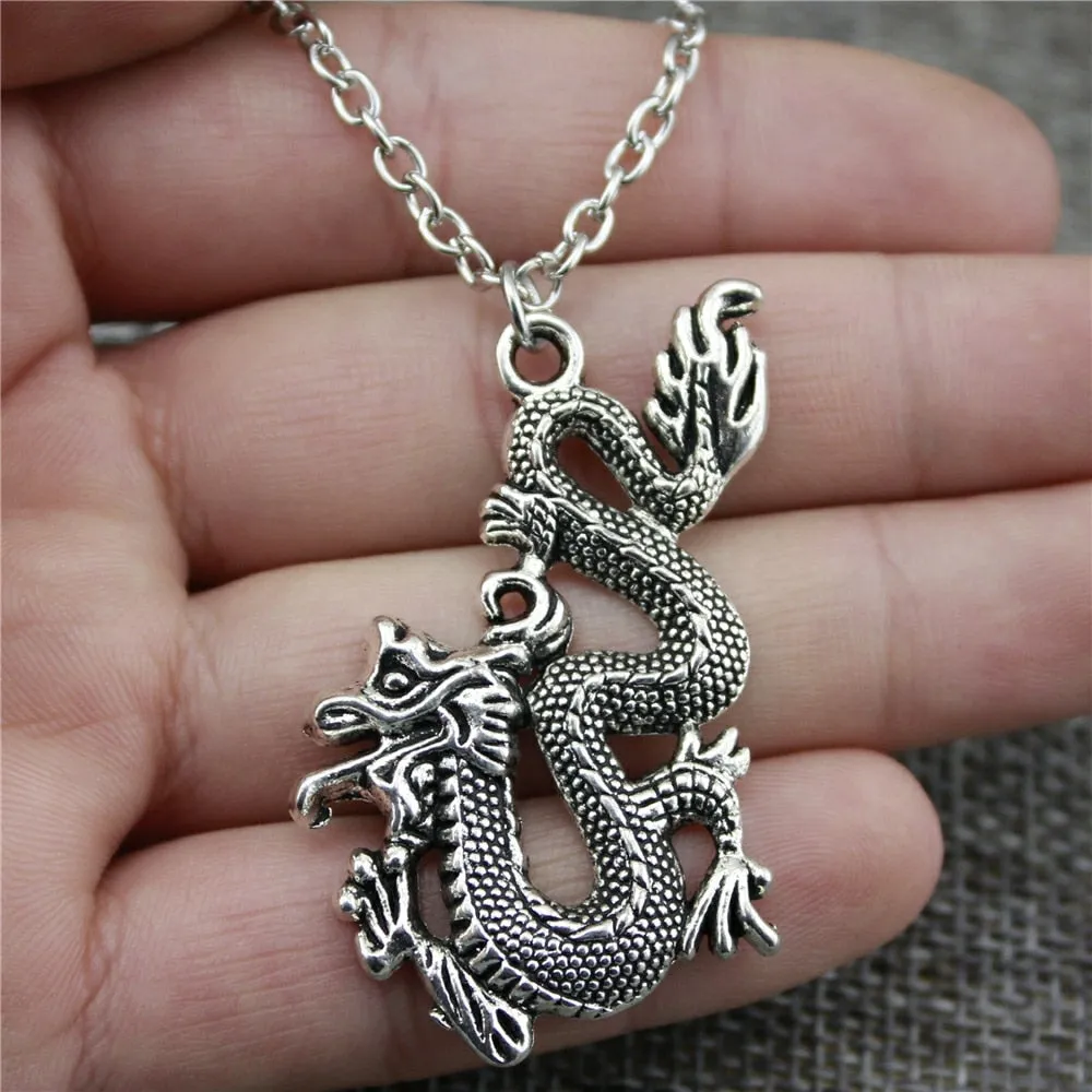 Vintage Black Dragon Pendant Necklace Link Chain Women's Fashion Jewelry