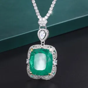 Vintage Emerald Pendant Necklace Chain for Women Party Jewelry