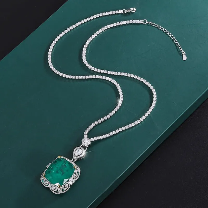 Vintage Emerald Pendant Necklace Chain for Women Party Jewelry